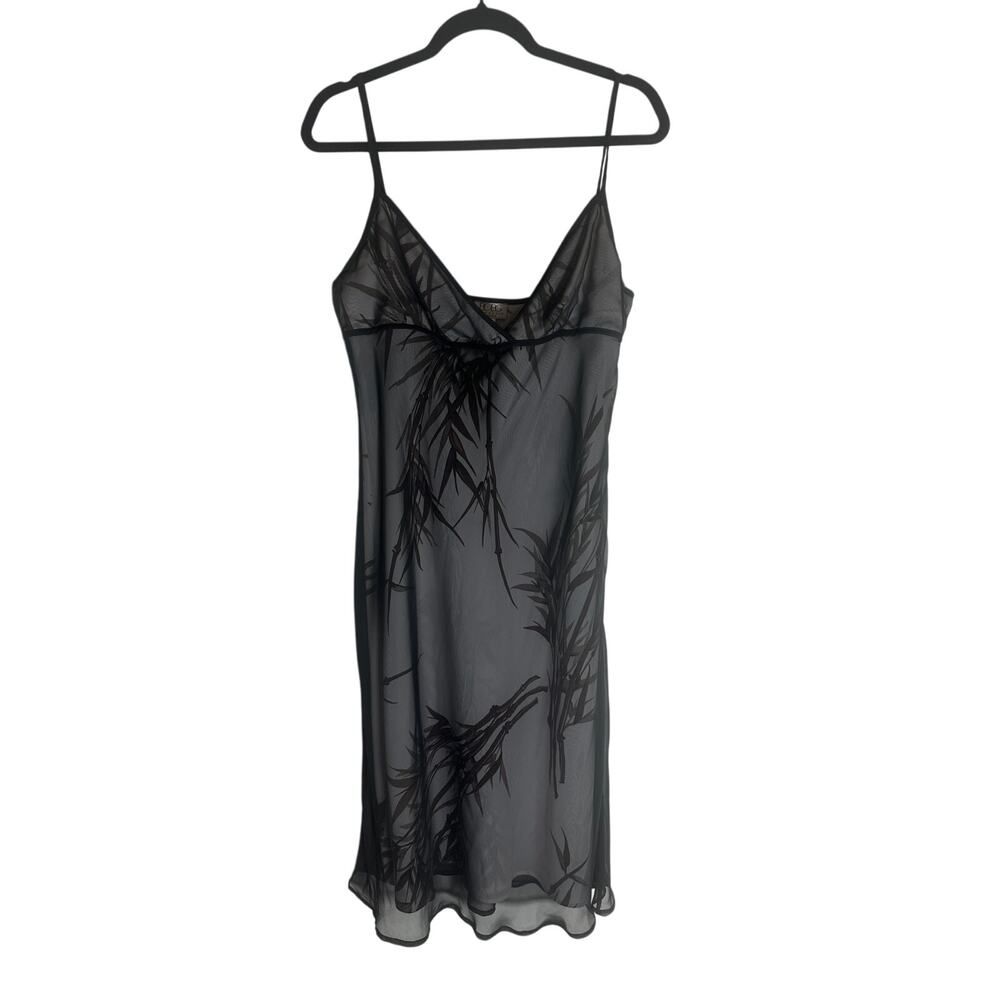 BCBG Max Azria Women's 12 Black Sheer Slip Dress Spaghetti Strap Made in USA